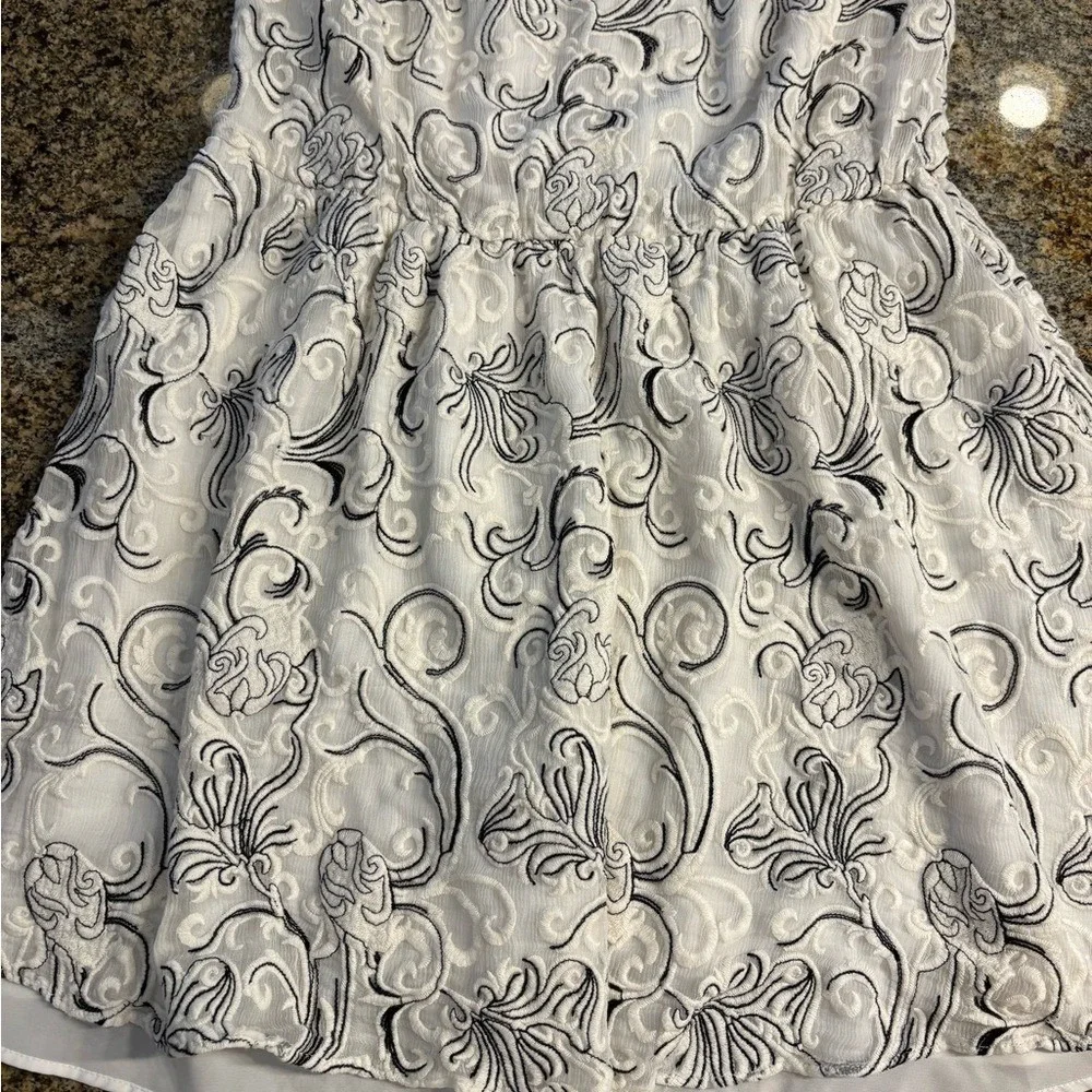 Alice +‎ Olivia JANELLE SILK Embroidered Off the Shoulder Dress 4 Cream Black